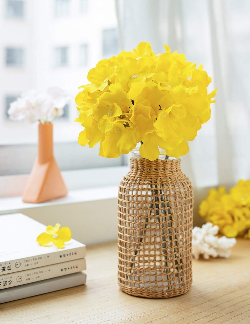 Exoment Silk Hydrangea Heads with Stems, Yellow Artificial Flower Heads DIY Wedding Centerpiece Home Party Baby Shower Decor (10, Yellow) - Image 4